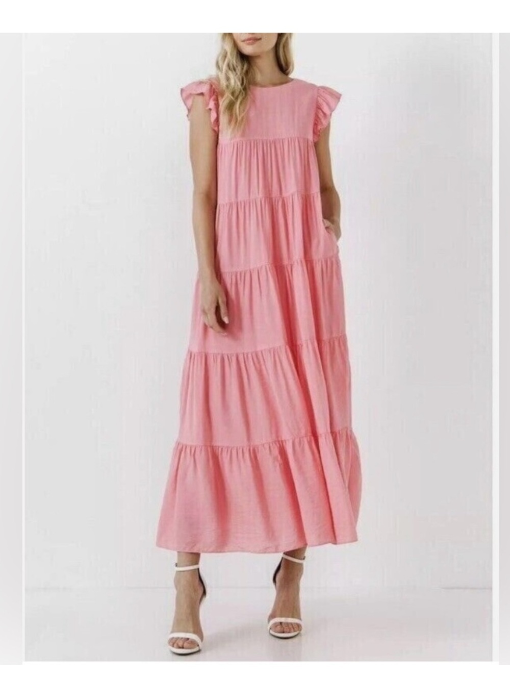 English Factory Coral-Pink Tiered Maxi Dress